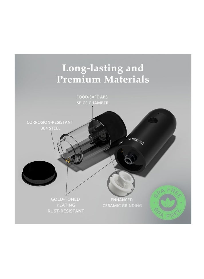 TLYSXPRO Electric Salt and Pepper Grinder Set with USB Rechargeable, Automatic One Hand Operation with Adjustable Coarseness, Pepper Mill Grinder Refillable with LED Light (2 Packs) - Image 3