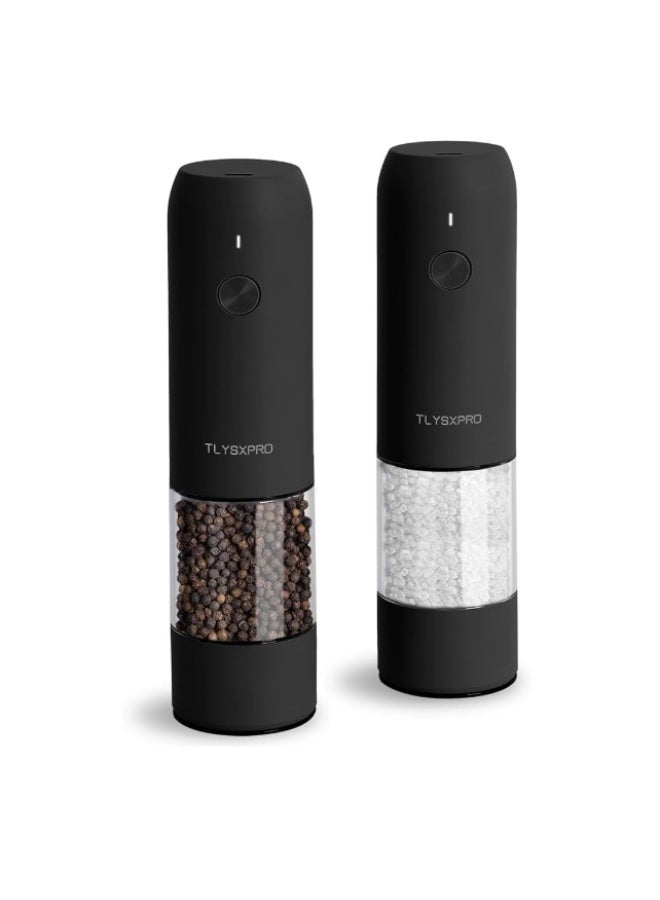 TLYSXPRO Electric Salt and Pepper Grinder Set with USB Rechargeable, Automatic One Hand Operation with Adjustable Coarseness, Pepper Mill Grinder Refillable with LED Light (2 Packs) - Image 1
