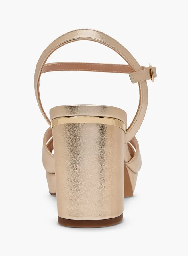 سيليست Women's Textured Sandals with Block Heels and Buckle Closure