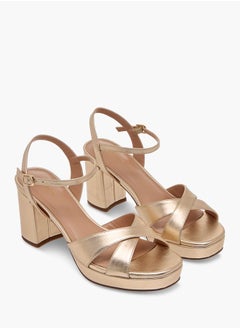 Celeste Women's Textured Sandals with Block Heels and Buckle Closure  - Image 1