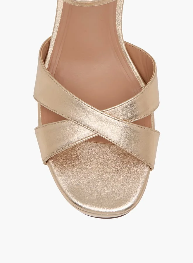 سيليست Women's Textured Sandals with Block Heels and Buckle Closure