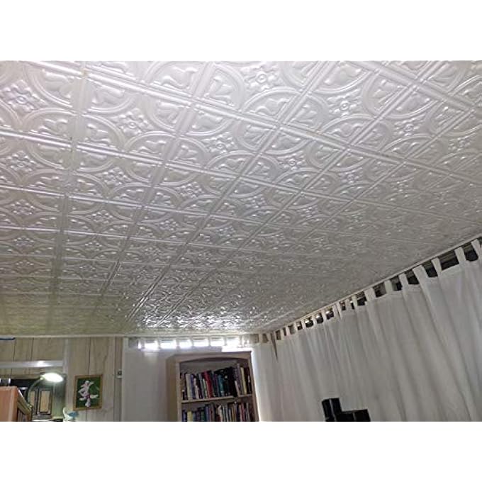 148 TINY TULIPS PVC 2' X 2' GLUE-UP CEILING TILE (COVERS / 100 SQ.FT), WHITE PEARL, 25 PIECE - Image 2