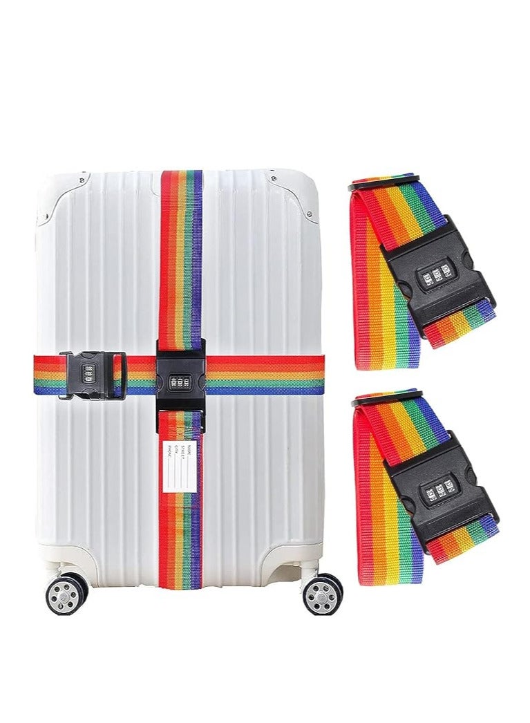 ECVV 2 Pack Travel Luggage Strap Packing Belt Adjustable Suitcase Straps Packing Accessories with Buckle, Combination Lock Rainbow Color - Image 1