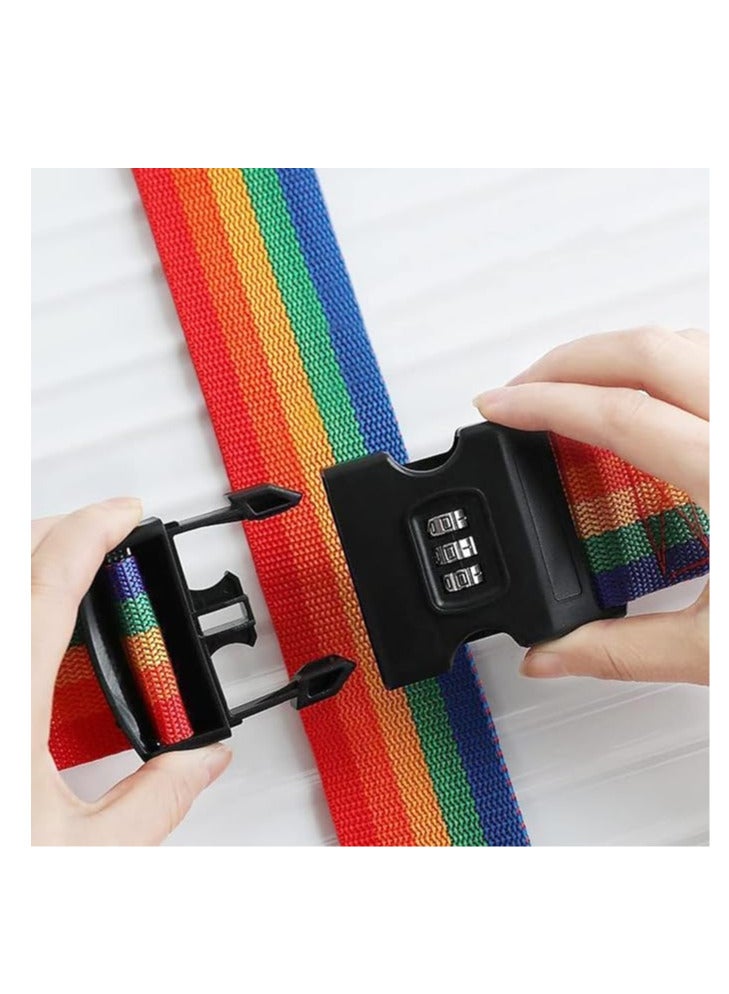 ECVV 2 Pack Travel Luggage Strap Packing Belt Adjustable Suitcase Straps Packing Accessories with Buckle, Combination Lock Rainbow Color - Image 2