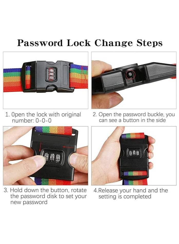 ECVV 2 Pack Travel Luggage Strap Packing Belt Adjustable Suitcase Straps Packing Accessories with Buckle, Combination Lock Rainbow Color - Image 4