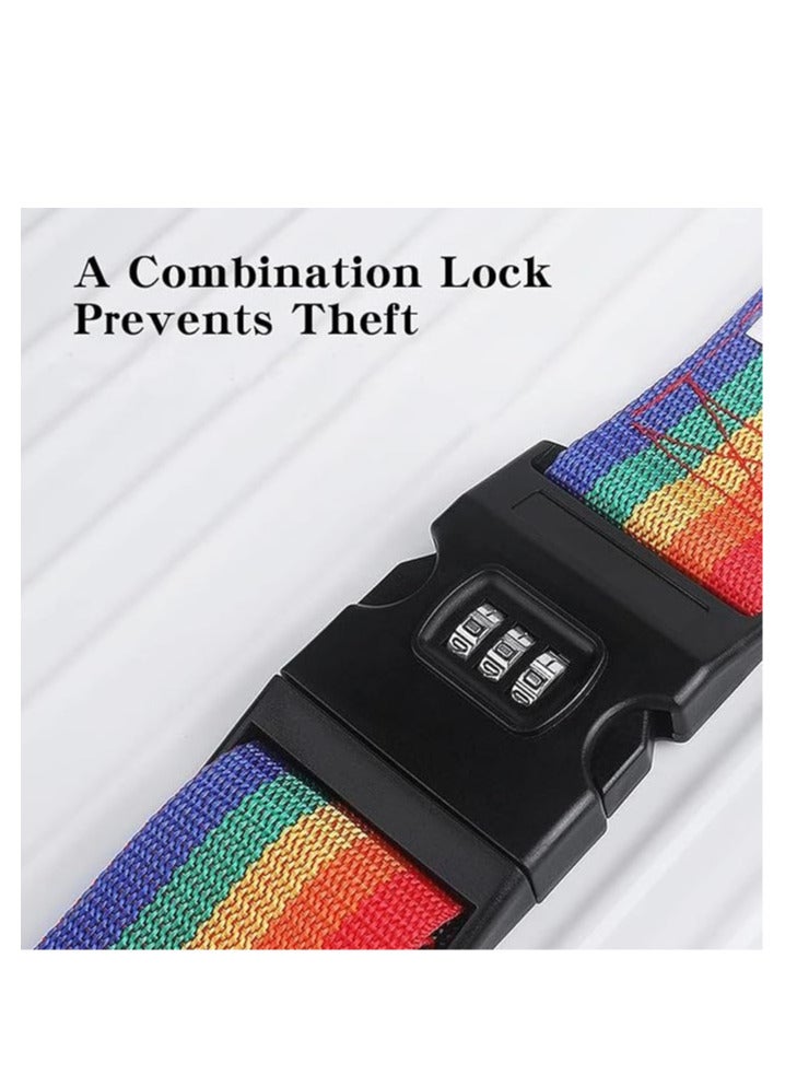 ECVV 2 Pack Travel Luggage Strap Packing Belt Adjustable Suitcase Straps Packing Accessories with Buckle, Combination Lock Rainbow Color - Image 5