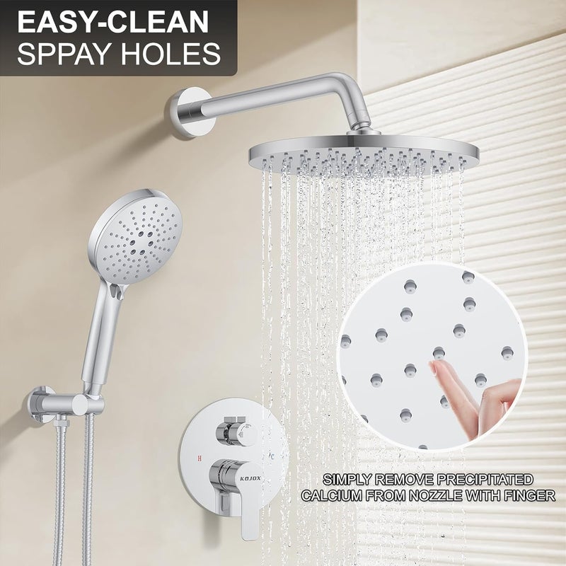 KOJOX Shower Set - Polished Chrome High Pressure Shower Head System- 3 Setting Headheld Shower Head Fixtures- Valve Included - Image 2