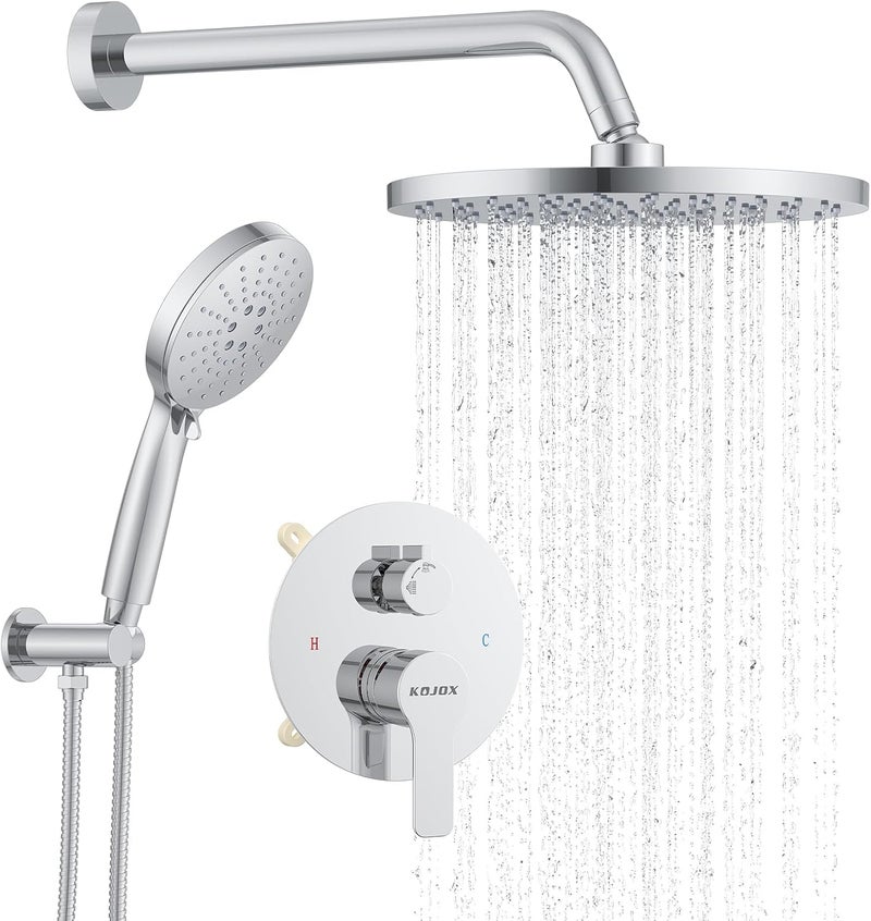 KOJOX Shower Set - Polished Chrome High Pressure Shower Head System- 3 Setting Headheld Shower Head Fixtures- Valve Included - Image 1
