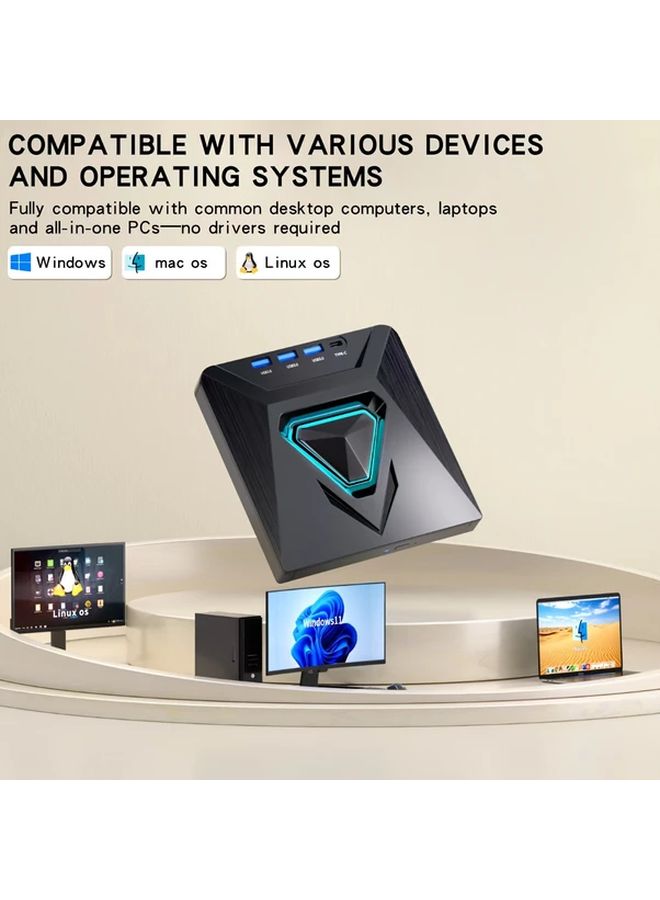 محرك أقراص DVD CD الخارجي الأسود USB 3.0 من النوع C مع فتحات البطاقات المحمولة للتلفزيون والكمبيوتر المحمول - Image 4