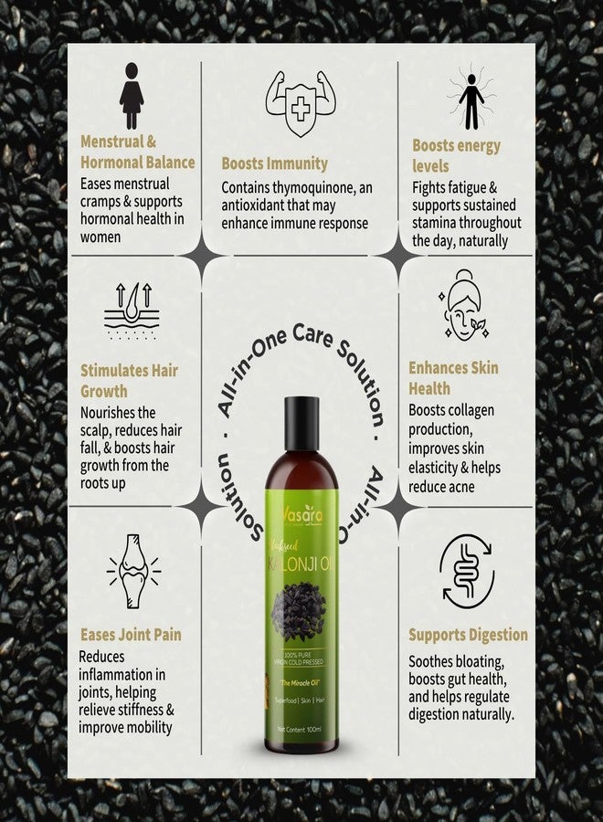 Vasara Virgin Cold Pressed Kalonji/Blackseed Oil (Nigella Sativa) 100ml I Pure & Natural | For Face, Hair, Skin, & Overall Health | High Thymoquinone | Undiluted - Image 4
