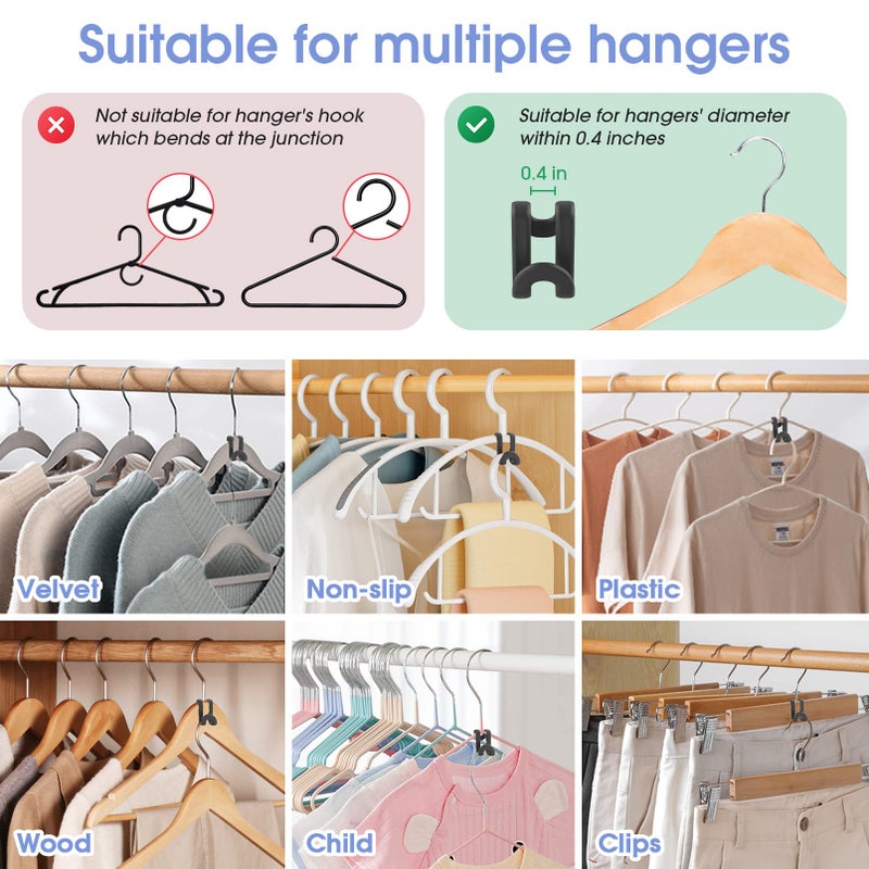 Besslly 100Pcs Space Saving Hanger Hooks, Plastic Clothes Hanger Connector Hooks, Heavy Duty Space Saver Hanger Extender Clips for Closet Organizers, Black - Image 5