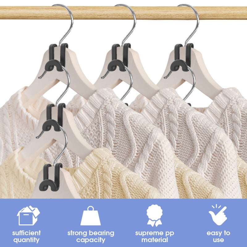Besslly 100Pcs Space Saving Hanger Hooks, Plastic Clothes Hanger Connector Hooks, Heavy Duty Space Saver Hanger Extender Clips for Closet Organizers, Black - Image 3