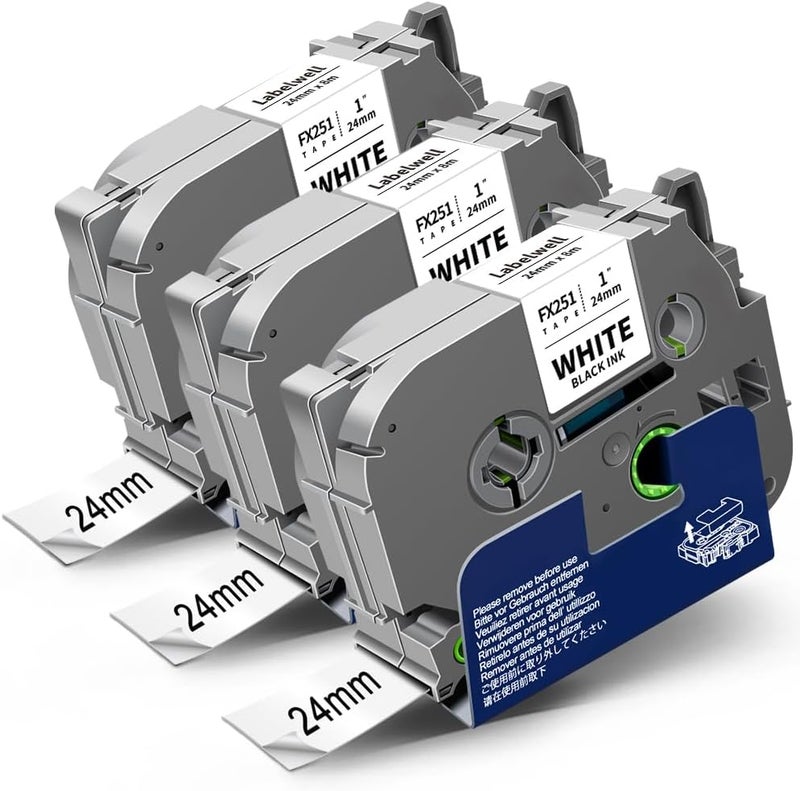 لابيلويل 3 قطع أشرطة ملصقات مرنة متوافقة لـ Brother TZe-FX251 TZeFX251 TZ-FX251 أسود على أبيض 24mm أشرطة لـ Brother PT-P710BT PT-P700 PT-E500VP PT-P750W PTH500 PT-P900 PTP900W - Image 1