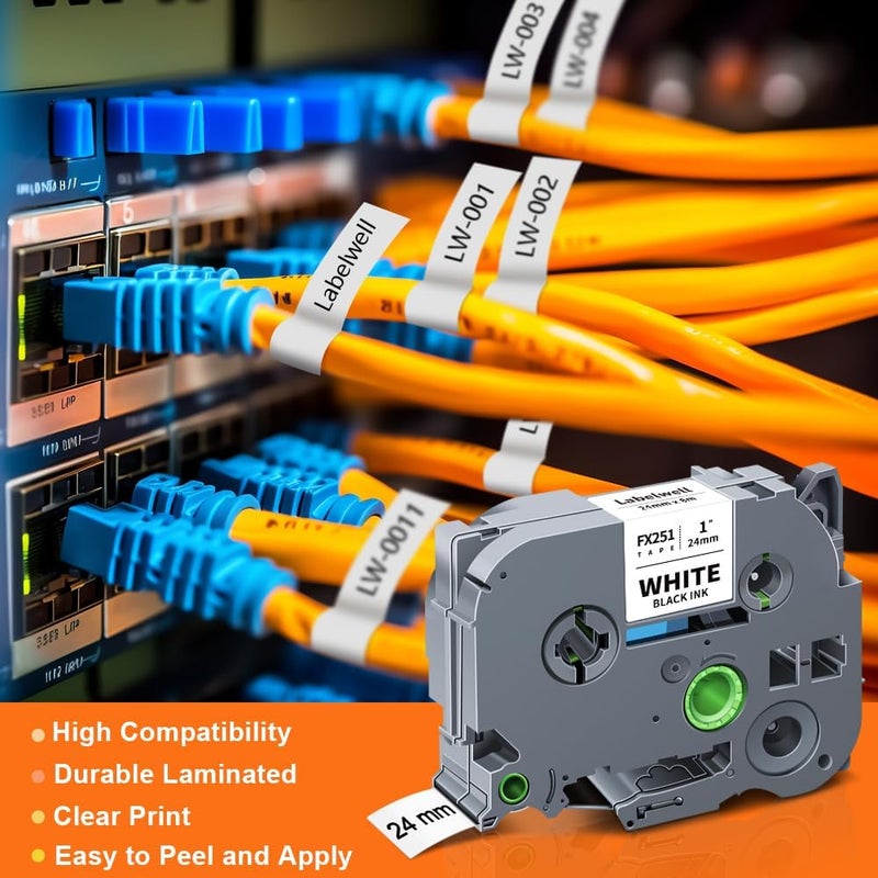 لابيلويل 3 قطع أشرطة ملصقات مرنة متوافقة لـ Brother TZe-FX251 TZeFX251 TZ-FX251 أسود على أبيض 24mm أشرطة لـ Brother PT-P710BT PT-P700 PT-E500VP PT-P750W PTH500 PT-P900 PTP900W - Image 2