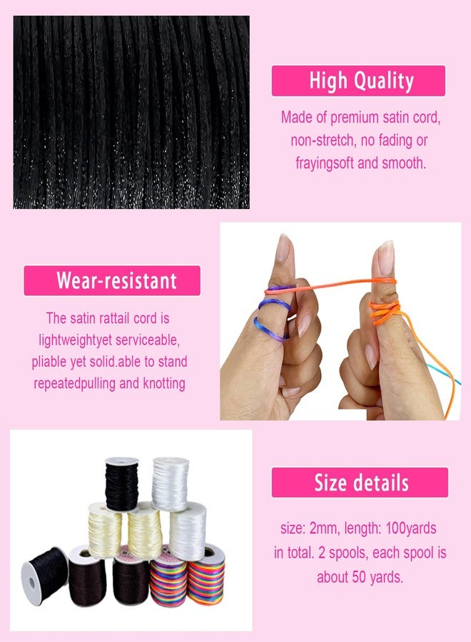 PAMIR TONG 100 Yards Nylon Satin Cord, Rattail Silk Trim Beading Thread for Chinese Knotting, Kumihimo, Beading, Macramé, Jewelry Making, Sewing, DIY (20 Black) - Image 3