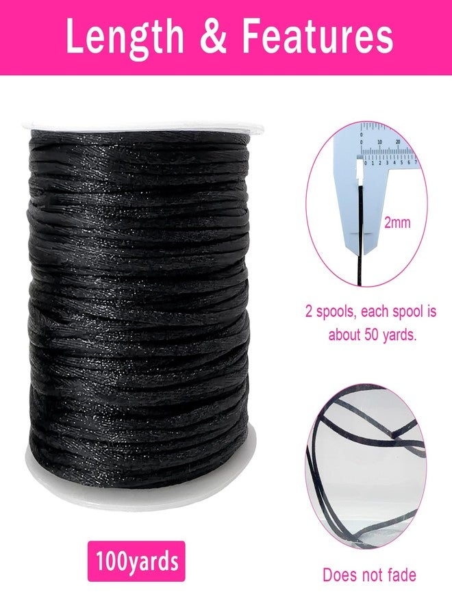 PAMIR TONG 100 Yards Nylon Satin Cord, Rattail Silk Trim Beading Thread for Chinese Knotting, Kumihimo, Beading, Macramé, Jewelry Making, Sewing, DIY (20 Black) - Image 2