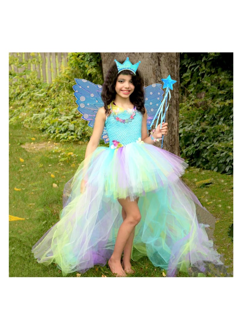 SYOSI 5 Pcs Blue Fairy Costume, Fairy Wands, Butterfly, Crown Crystal Tiaras, Girl Butterfly Necklace - Image 3