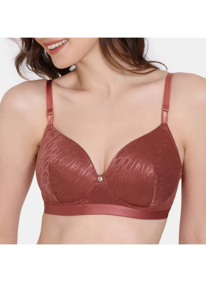 zivame Zivame Textured Padded T-shirt Bra with Hook and Eye Closure