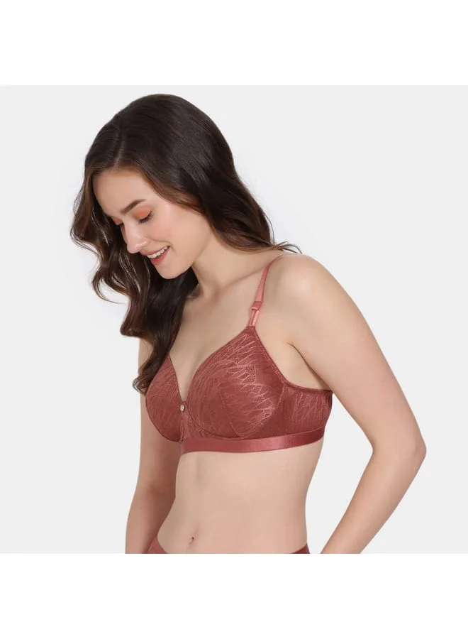 zivame Zivame Textured Padded T-shirt Bra with Hook and Eye Closure
