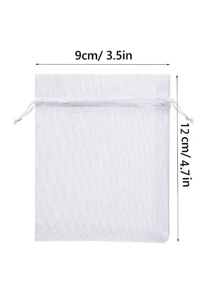 rocooart 100 Pcs Small Organza Bags 9 x 12 cm White Gift Drawstring Bags Jewelry Pouches Wedding Favour Bags for Party Birthday Seashell Candy Chocolate  - Image 2