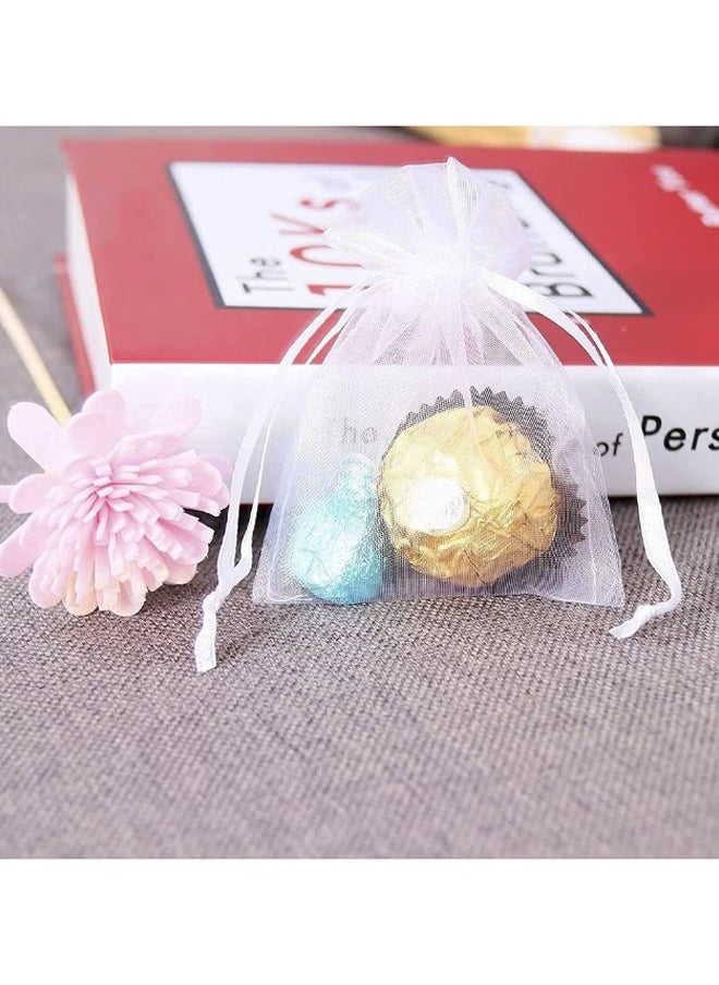 rocooart 100 Pcs Small Organza Bags 9 x 12 cm White Gift Drawstring Bags Jewelry Pouches Wedding Favour Bags for Party Birthday Seashell Candy Chocolate  - Image 3
