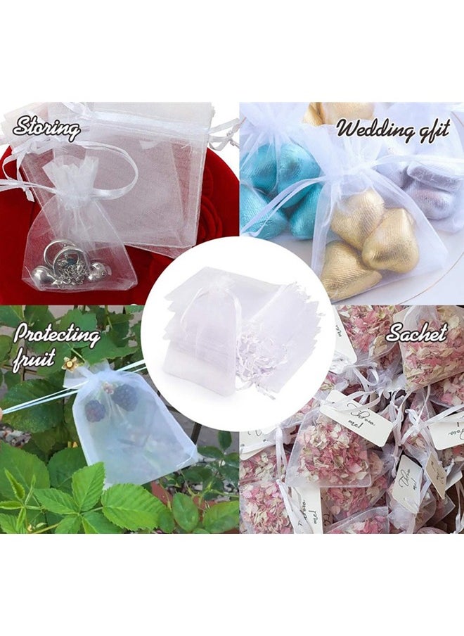 rocooart 100 Pcs Small Organza Bags 9 x 12 cm White Gift Drawstring Bags Jewelry Pouches Wedding Favour Bags for Party Birthday Seashell Candy Chocolate  - Image 5