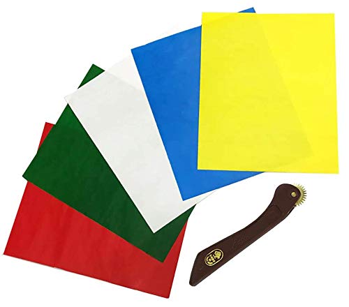 AMORNPHAN 5 Sheets 5 Colors Sewing Carbon Tracing Paper Transfer Paper 9x11 Home Sewing Cross Stitch Paint Kit Marking Patterns Fabric Craft Made in Japan Plus Tracing Wheel Sewing Tool for Tailor