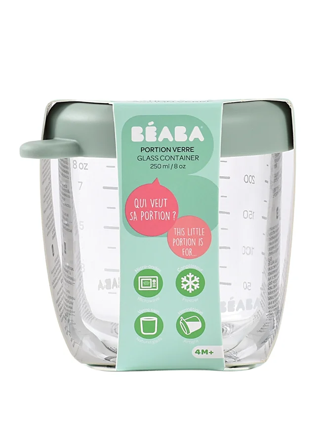 بيابا Glass Baby Food Storage Jars With Airtight Lid, Sage Green, 250Ml