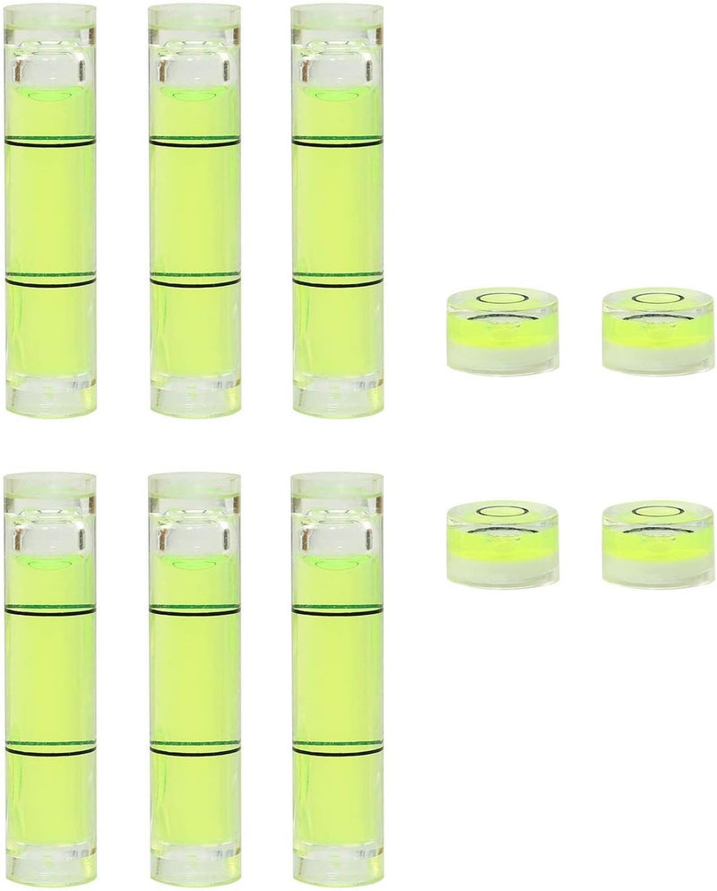 klarako 10pcs Bubble Levels (4 x Circular Mini Spirit Level Bullseye Level Measurement Instrument + 6 x Cylindrical Bubble Spirit Level Vials) - Image 1