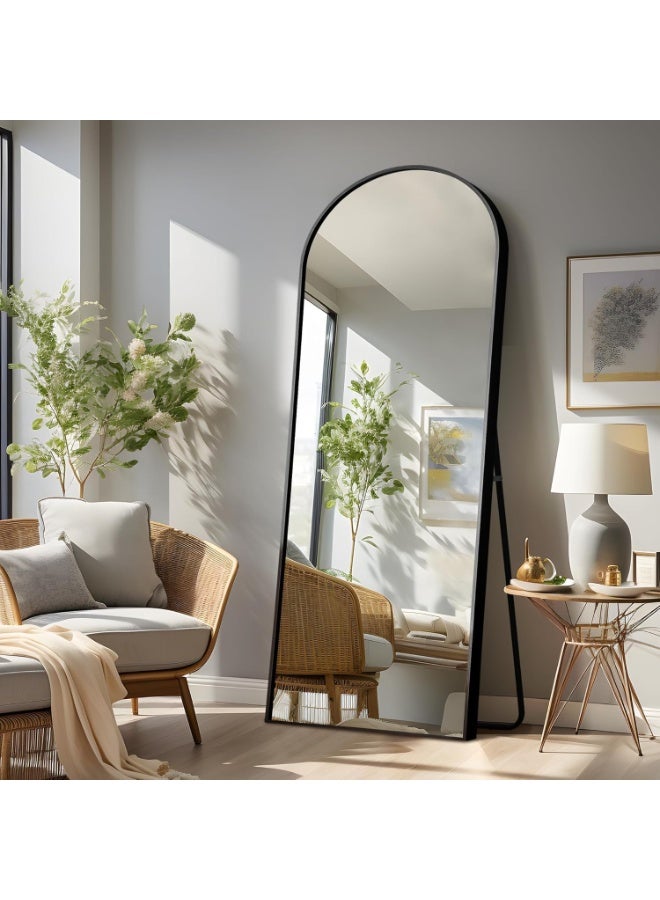 Decorhills Floor & Full Length Arched Mirror 170×65 cm | Black Standing Dressing Mirror with Stand | Wall-Mounted or Leaning Mirror for Bedroom, Bathroom, Living Room | HD Explosion-Proof Glass | Aluminium Frame - Image 1