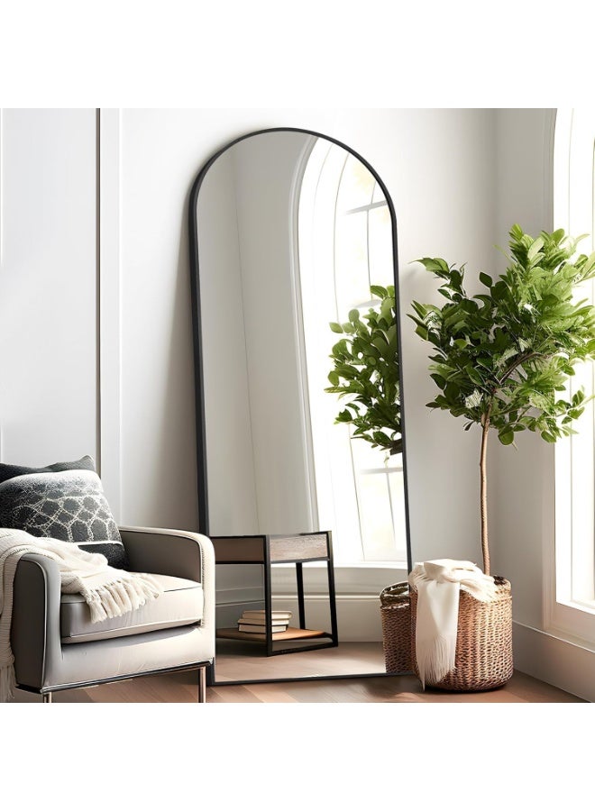 Decorhills Floor & Full Length Arched Mirror 170×65 cm | Black Standing Dressing Mirror with Stand | Wall-Mounted or Leaning Mirror for Bedroom, Bathroom, Living Room | HD Explosion-Proof Glass | Aluminium Frame - Image 2