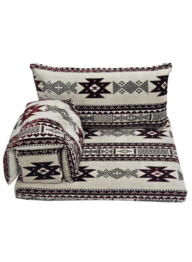 SMART HOME Luxury 4-in-1 Floor Seating Set - Heritage Arabic Majlis, Soft Velvet Fabric, 4-Piece Set | Arabic Decor | Indoor and Outdoor Seating - The set consists of a floor mattress, a wide backrest, a side armrest, and a side pillow. The set is suitable for all types of Majlis, tents, and indoor and outdoor seating - Image 3