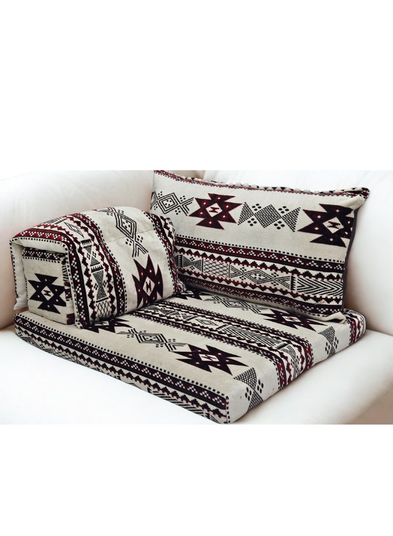 SMART HOME Luxury 4-in-1 Floor Seating Set - Heritage Arabic Majlis, Soft Velvet Fabric, 4-Piece Set | Arabic Decor | Indoor and Outdoor Seating - The set consists of a floor mattress, a wide backrest, a side armrest, and a side pillow. The set is suitable for all types of Majlis, tents, and indoor and outdoor seating - Image 4