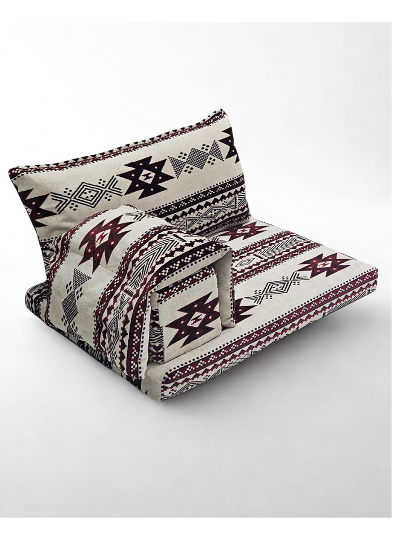 SMART HOME Luxury 4-in-1 Floor Seating Set - Heritage Arabic Majlis, Soft Velvet Fabric, 4-Piece Set | Arabic Decor | Indoor and Outdoor Seating - The set consists of a floor mattress, a wide backrest, a side armrest, and a side pillow. The set is suitable for all types of Majlis, tents, and indoor and outdoor seating - Image 1