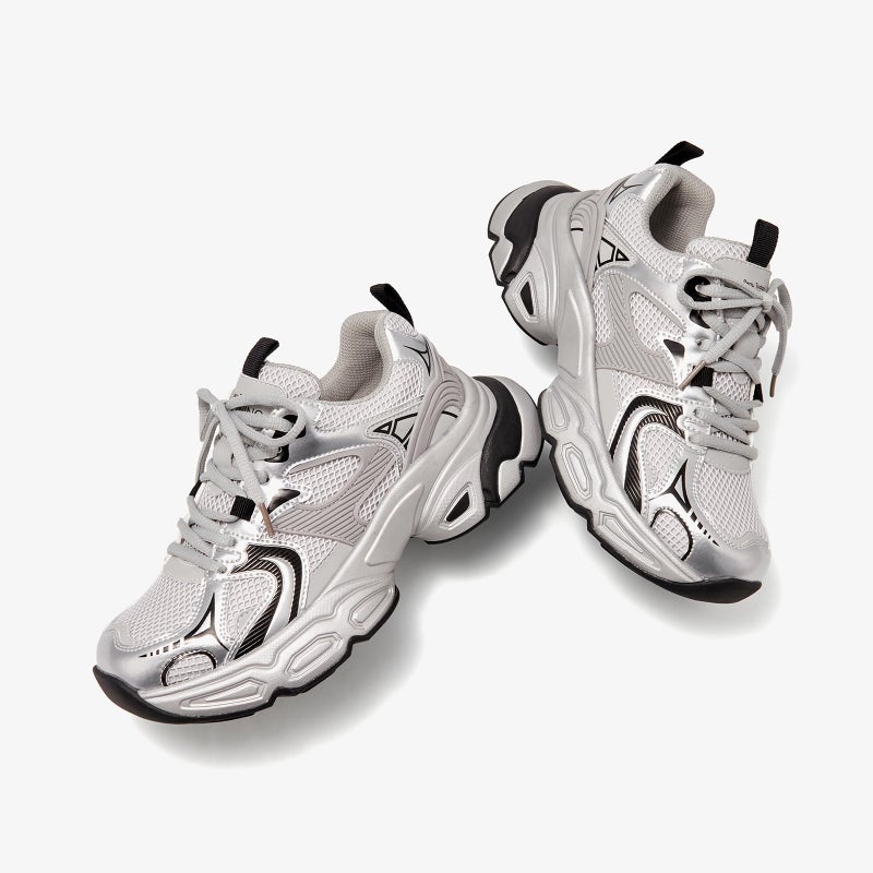 BEAU TODAY Womens Chunky Sneakers Platform Fashion Sneakers for Women Non-Slip Breathable Women's Dad Shoes Comfortable Lace-up Wide Width Tennis Shoes Silver US 9.5 - Image 2