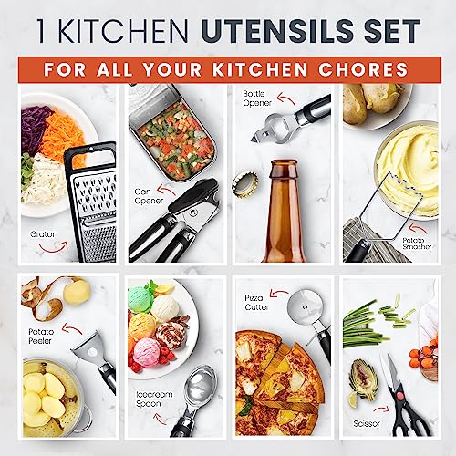 RFAQK 40PCs Silicone Cooking Utensils Set 446℉ Heat Resistance, RFAQK BPA Free Kitchen Utensils Set for Nonstick Cookware, Gadgets includes Can Opener, Potato Smasher,Peeler,Tongs,Spatula Set,Pizza Cutter - Image 5