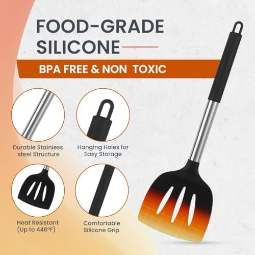 RFAQK 40PCs Silicone Cooking Utensils Set 446℉ Heat Resistance, RFAQK BPA Free Kitchen Utensils Set for Nonstick Cookware, Gadgets includes Can Opener, Potato Smasher,Peeler,Tongs,Spatula Set,Pizza Cutter - Image 3