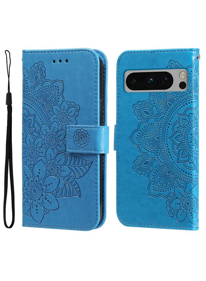 Green Tiger Case For Google Pixel 8 Pro Seven-petal Flowers Embossing Leather Phone Case - Image 1