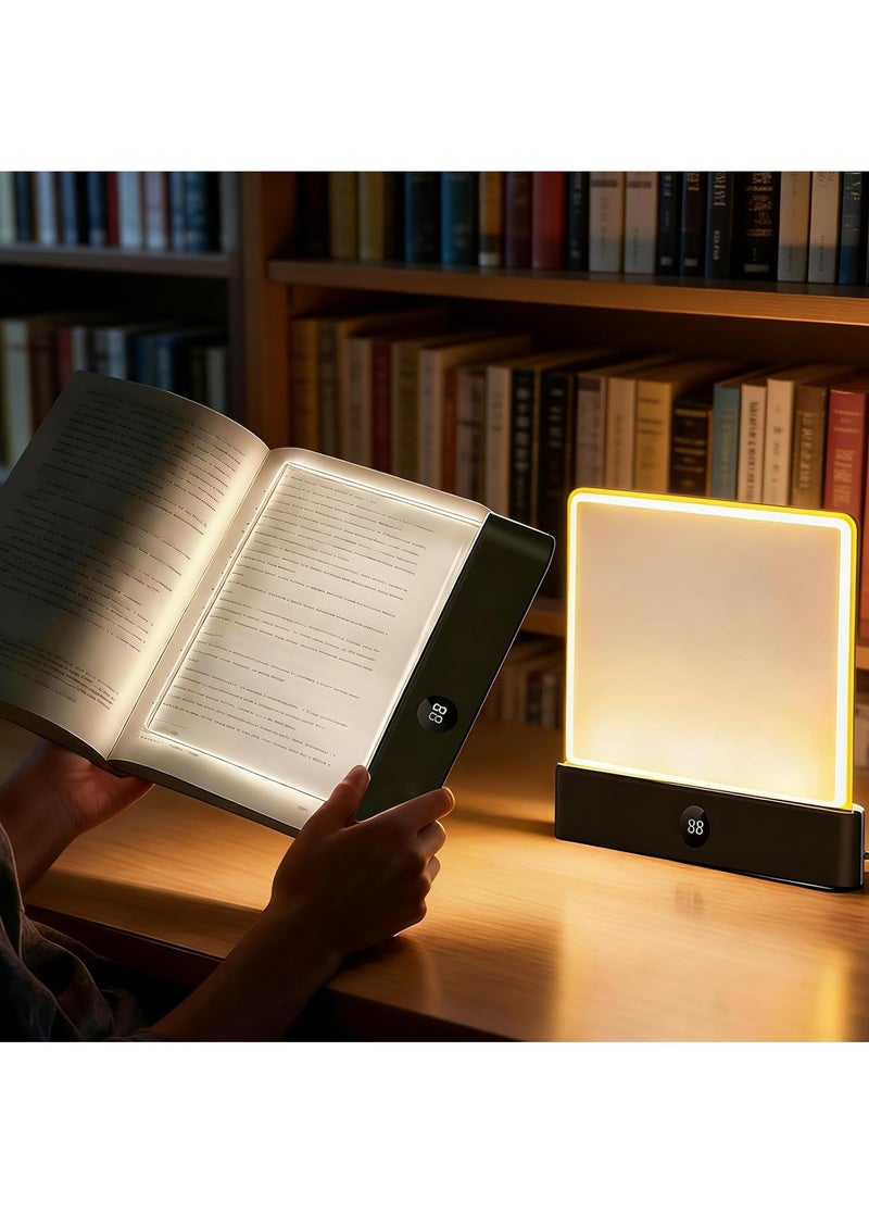 مصباح كتاب مسطح من سوبادايس، مصباح LED شفاف للصفحة الكاملة للقراءة الليلية مع 3 الوان ومؤقت، لوحة اضاءة قابلة للتعتيم قابلة لاعادة الشحن لحماية العين، هدية للقراء والطلاب(أسود) - Image 1