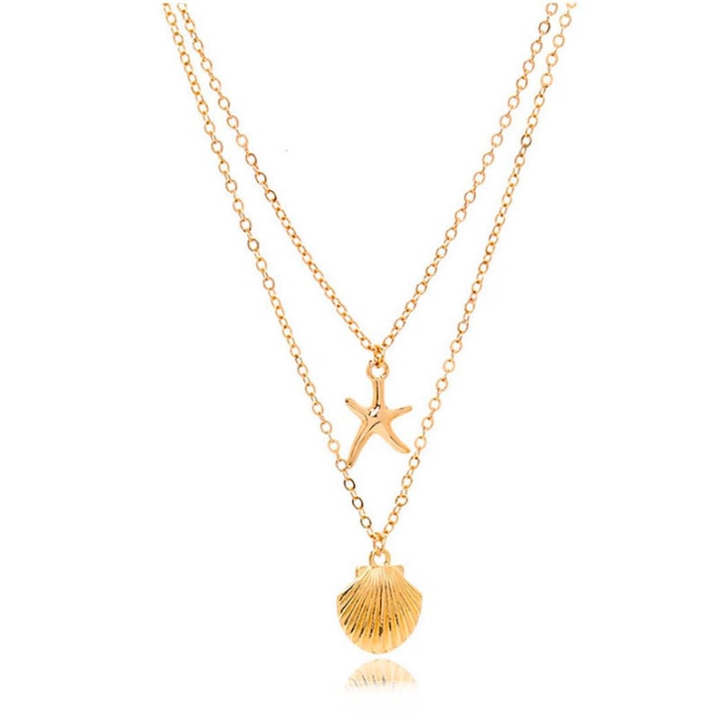 Yalice Starfish Layered Necklace Chain Boho Shell Pendant Necklaces Beach Surfer Costume Jewelry for Women (Gold) - Image 1