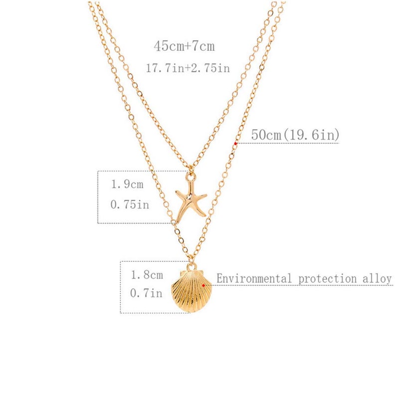 Yalice Starfish Layered Necklace Chain Boho Shell Pendant Necklaces Beach Surfer Costume Jewelry for Women (Gold) - Image 3
