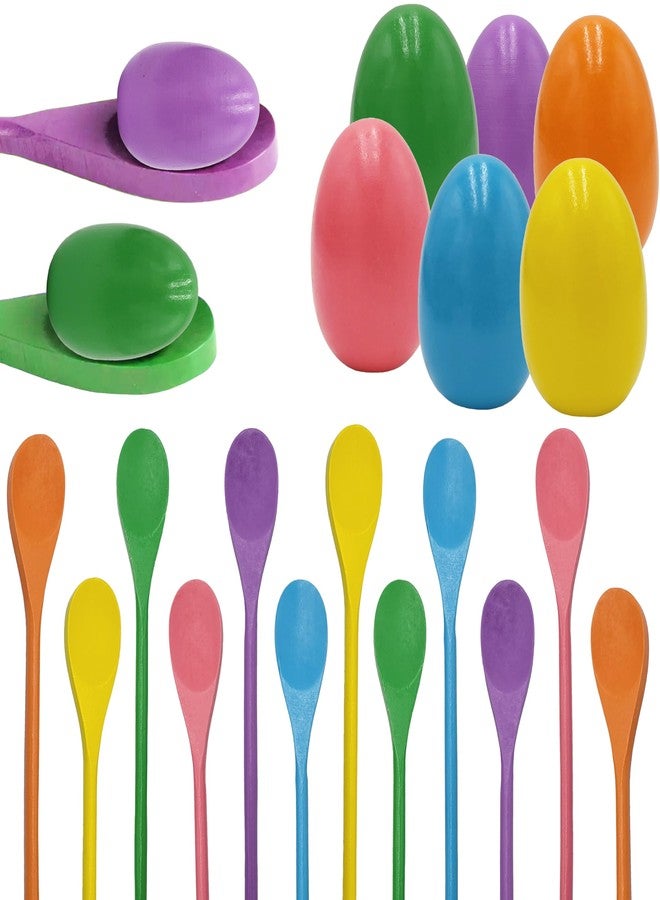 Chochkees 6 Wooden Easter Eggs and 6 Wooden Spoon Race Game Set, 6 Sets, Multi-Player Carnival Game for Kids & Family Activity Holiday Outdoor Yard Easter Egg Hunt Birthday Party Lawn Games - Image 2