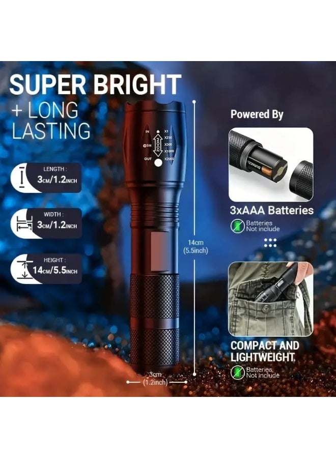 2 Pack LED Flashlights, Military Grade Portable 5 Modes 3000 High Lumens Led Waterproof Handheld Flashlight for Outdoor and Home Use(Batteries Not Included) - Image 2