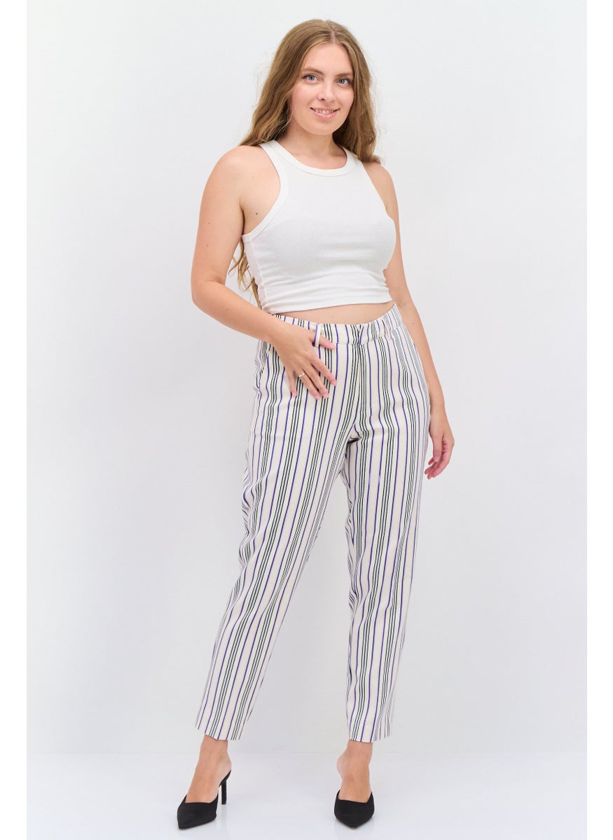 Scotch & Soda Women Regular Fit Stripe Straight Leg Pant, White Combo  - Image 2