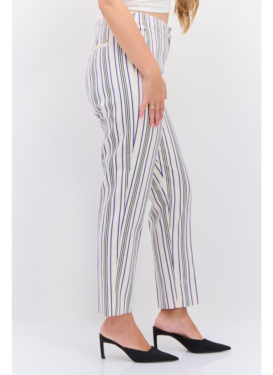 Scotch & Soda Women Regular Fit Stripe Straight Leg Pant, White Combo  - Image 3