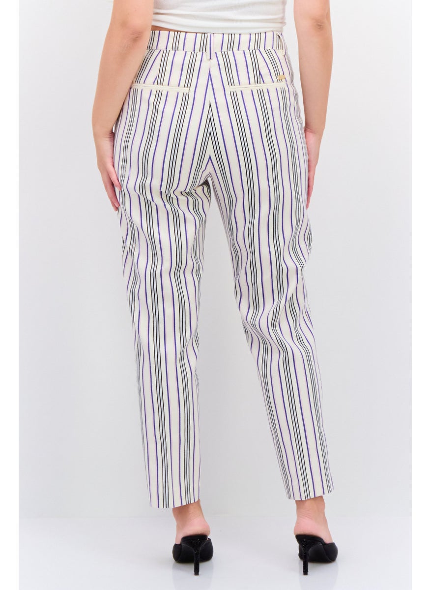 Scotch & Soda Women Regular Fit Stripe Straight Leg Pant, White Combo  - Image 4