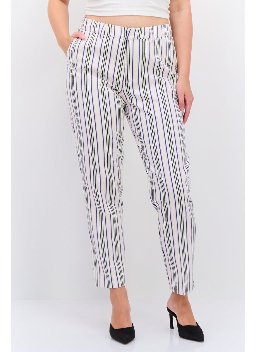 Scotch & Soda Women Regular Fit Stripe Straight Leg Pant, White Combo  - Image 1