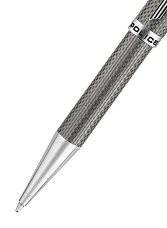 POLICE Corbel Dark Grey Carbon Fibre With Stainless Steel Trims Medium Drill Point Gents Pen