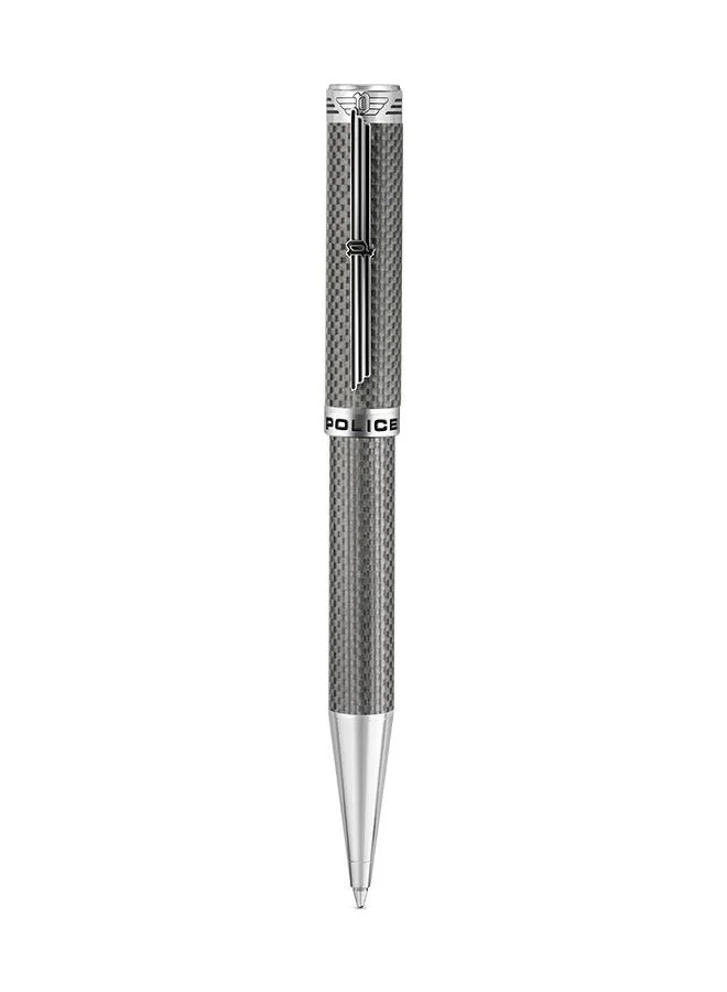POLICE Corbel Dark Grey Carbon Fibre With Stainless Steel Trims Medium Drill Point Gents Pen