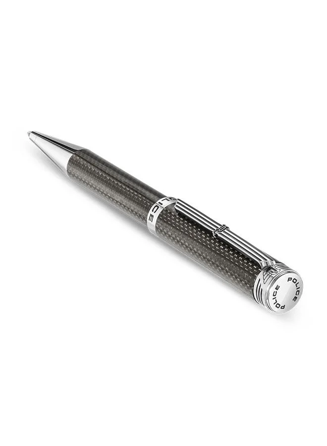 POLICE Corbel Dark Grey Carbon Fibre With Stainless Steel Trims Medium Drill Point Gents Pen